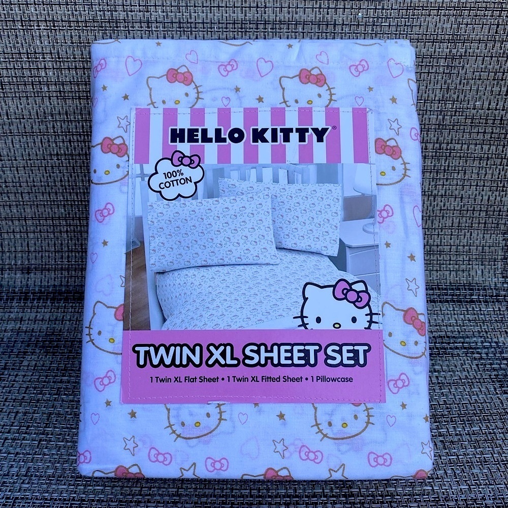 Hello Kitty by Sanrio 100% Cotton Pink Gold TWIN XL Sheet Set 3pc